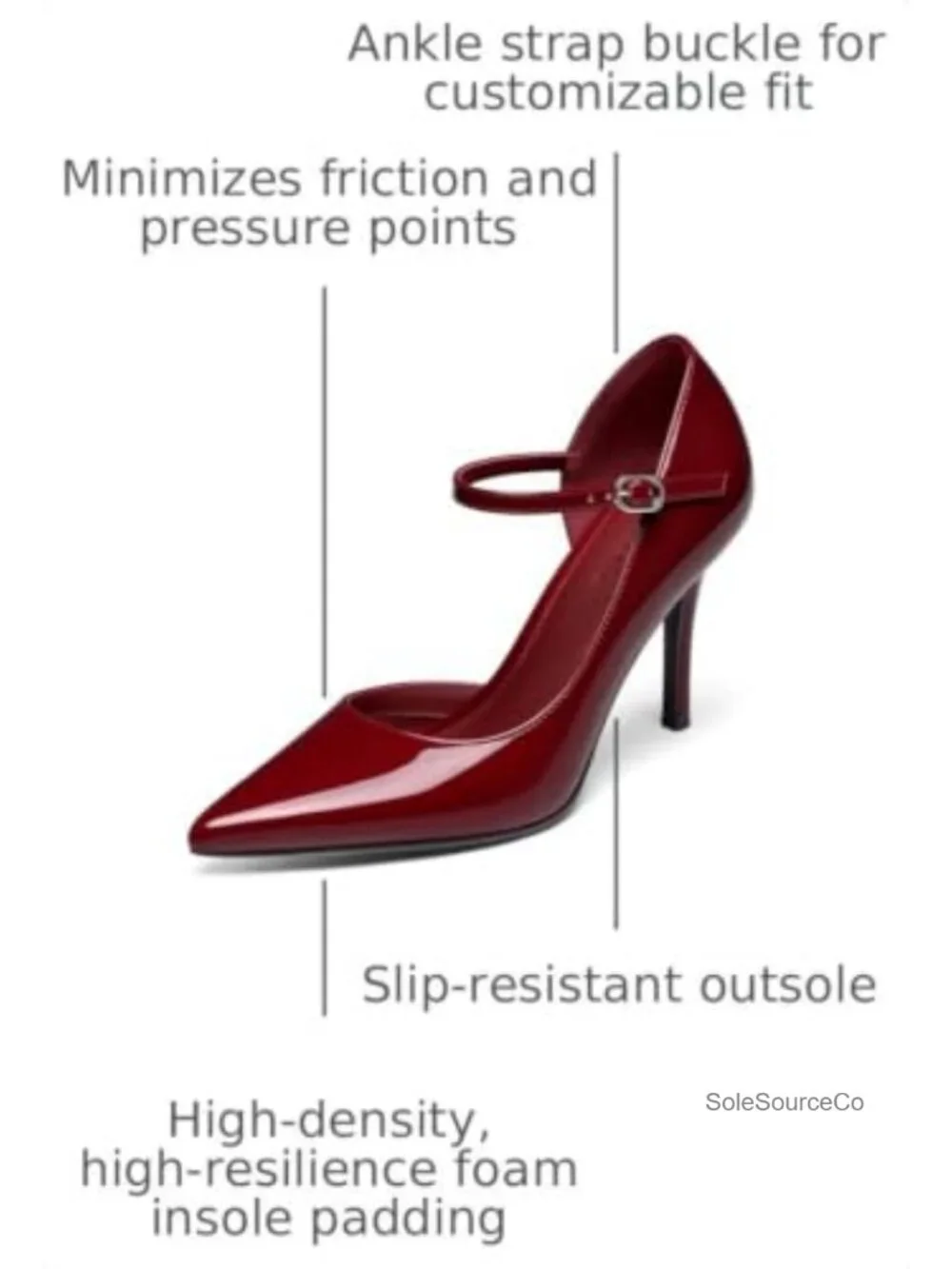 Women's Pointed Toe Stiletto Heels - Faux Leather Pumps with Ankle Strap